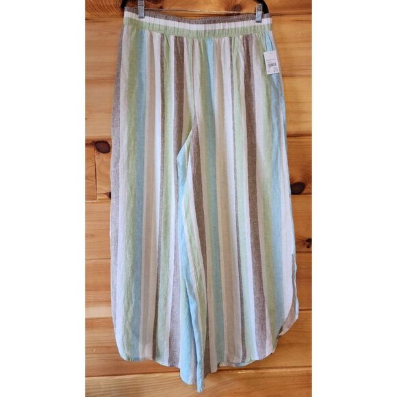 Cato Linen Blend Pants Size Large L Pinstripe Beach Coastal Grandma Pull On New - Picture 1 of 16